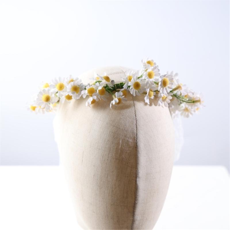 Регулируемая богемная цветочная гирлянда, повязка на голову для женщин, девушки, реквизит для фото, обруч для волос с натуральными цветами ромашки для музыкального фестиваля