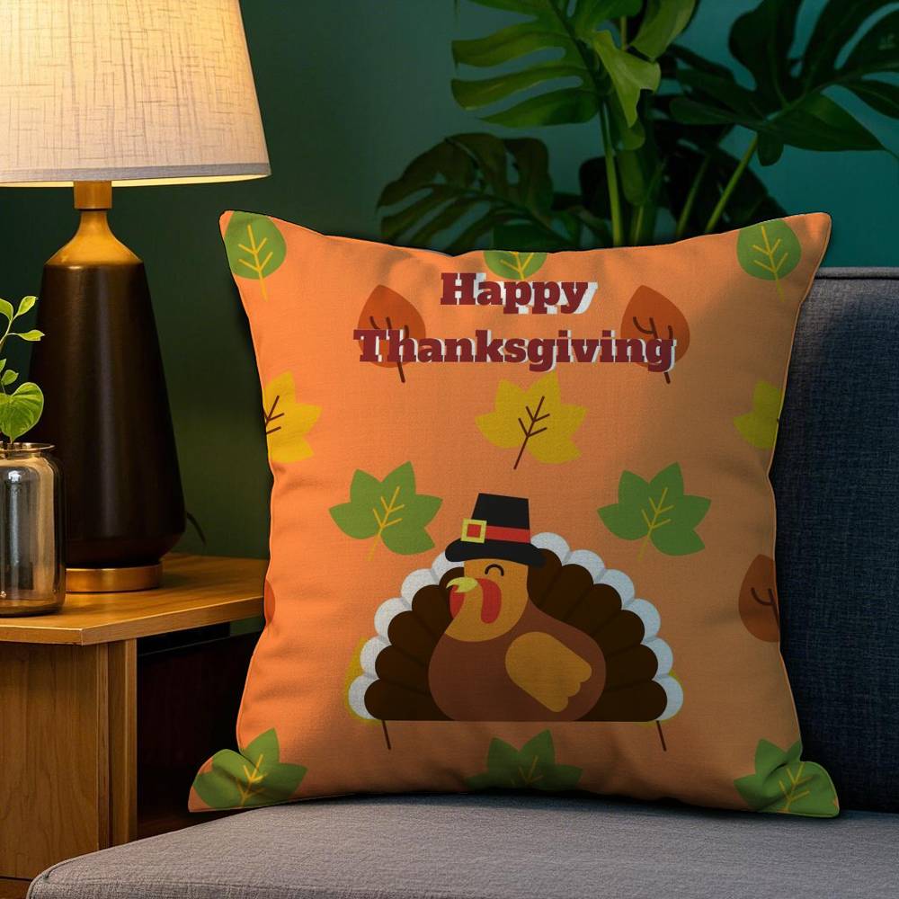 Thanksgiving Cute Turkey Pillow Case Sofa Living Room Bedroom Double-sided Printing Square Cushion Nap Time Cushion Cover