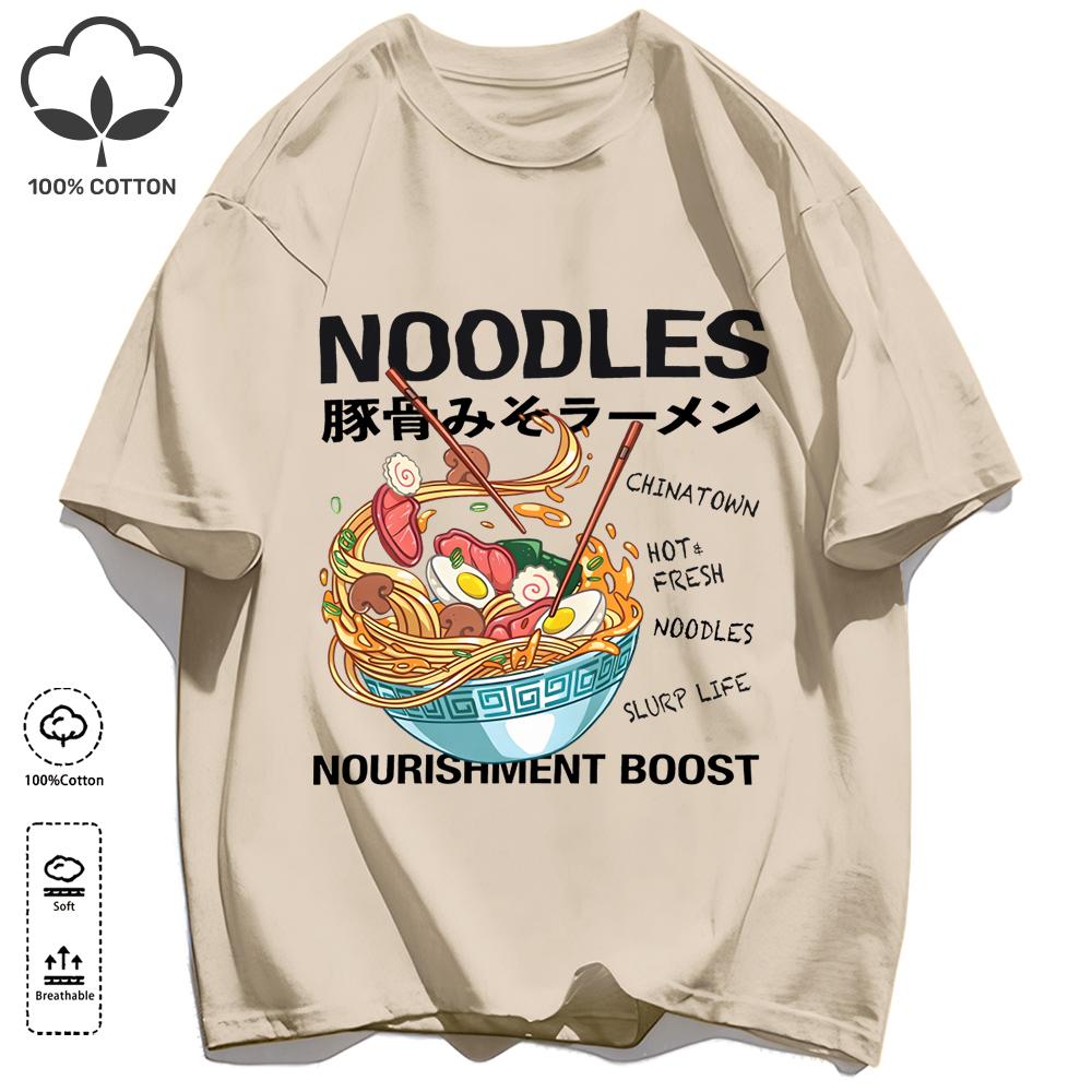 Delicious Pork Bone Lamian Noodles Unisex Retro T-Shirts Casual Cotton Tee O-Neck Fashion T-Shirt Loose Unisex Summer Basics Top