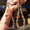 Sparkly Persimmon Beaded Phone Wrist Strap, Crystal Fruit Phone Lanyard with Clip