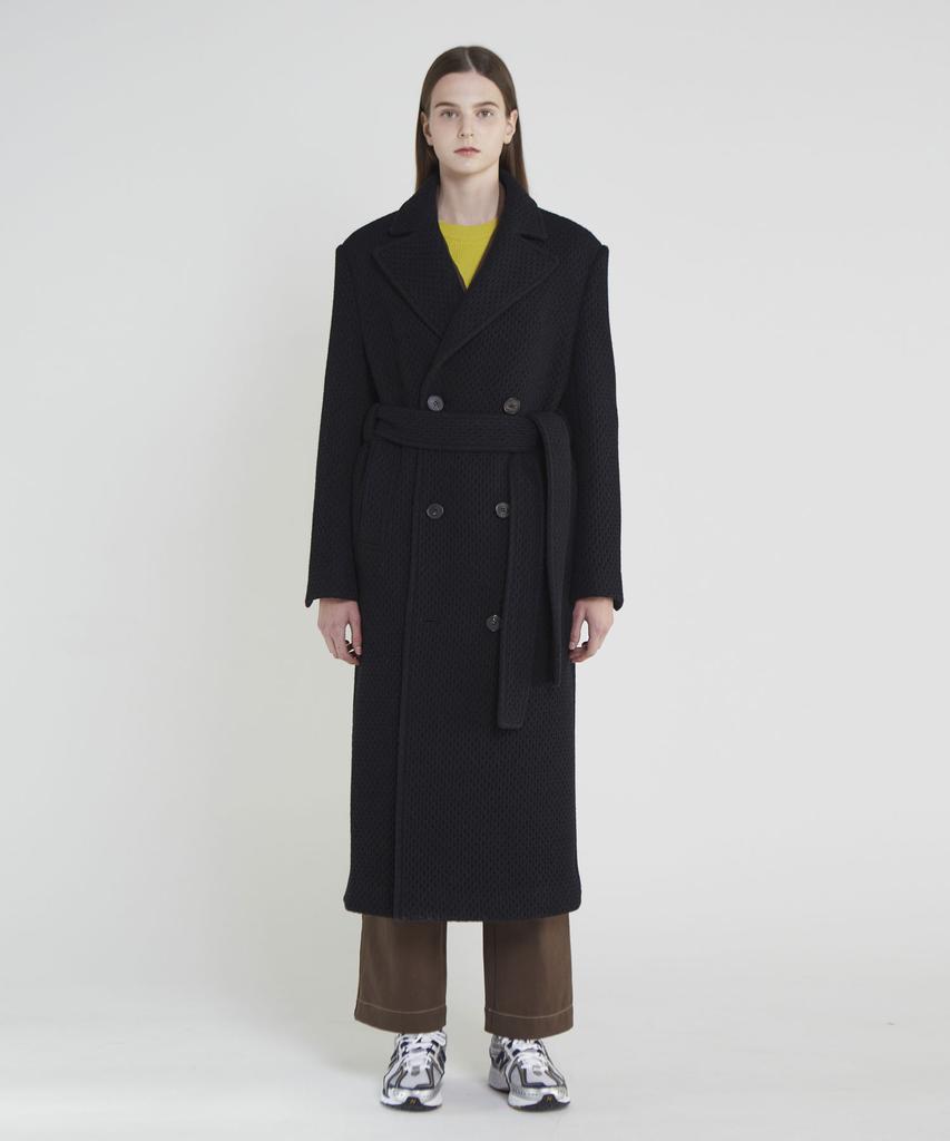Moth Oversized Belted Double Coat_Black