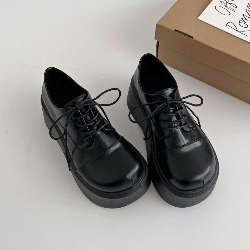 Модные черные туфли на толстом каблуке и платформе, женские, кожаные, новинка 2025 года, универсальные, увеличивающие рост, туфли Мэри Джейн