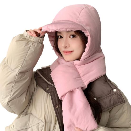 Женская зимняя интегрированная шапка и шарф толстые теплые с подкладкой ветрозащитный высокоэластичный полный