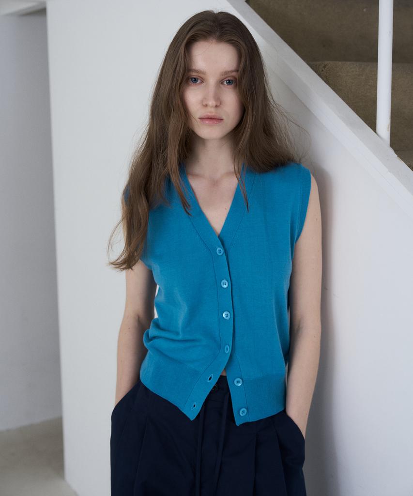 FROMWHERE V-Neck Vest Cardigan Blue