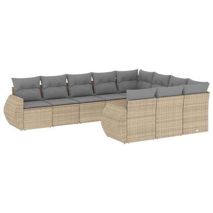 VidaXL Salon de Jardin avec Coussins 10 pcs, Canapés de Terrasse, Ensemble de Meubles de Patio, Mobilier d'Extérieur, Beige 3254226