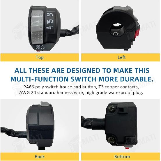 M MATI Left Handlebar Control Engine Start Run Off Headlight Switch For Yamaha Big Bear 350 Warrior 350 Moto-4 225/250/350 PRO-4 Terra Pro