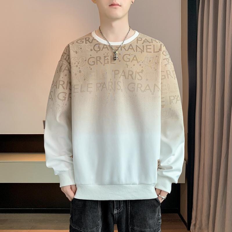 Мужская весенне-осенняя новая нижняя рубашка с длинным рукавом, футболка с круглым вырезом и принтом, большой размер, мужской топ