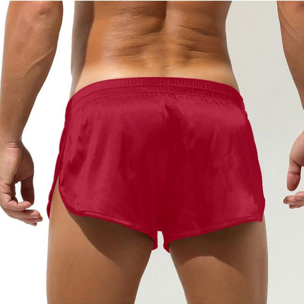 Men's Satin Shorts Silk Boxer Youth Sexy Side Slit Casual Shorts
