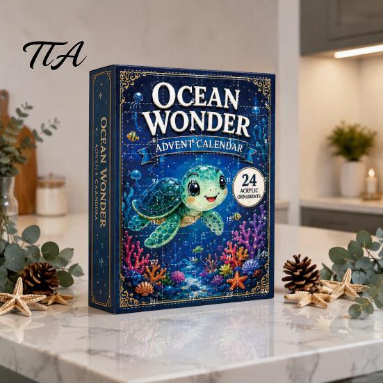 Ocean Advent Calendar Calendars 2026, Marine Themed 24 Days Christmas Countdown Calendar, Birthday Gifts for Lovers 2D Acrylic Sea Animal Ornament