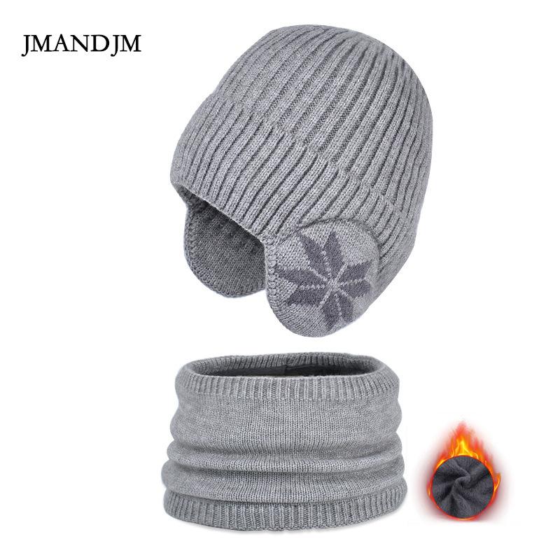Children's Hat Winter Fleece Scarf Set Knitted Wool Hat Boys Warm Ear Protector Pullover Hat