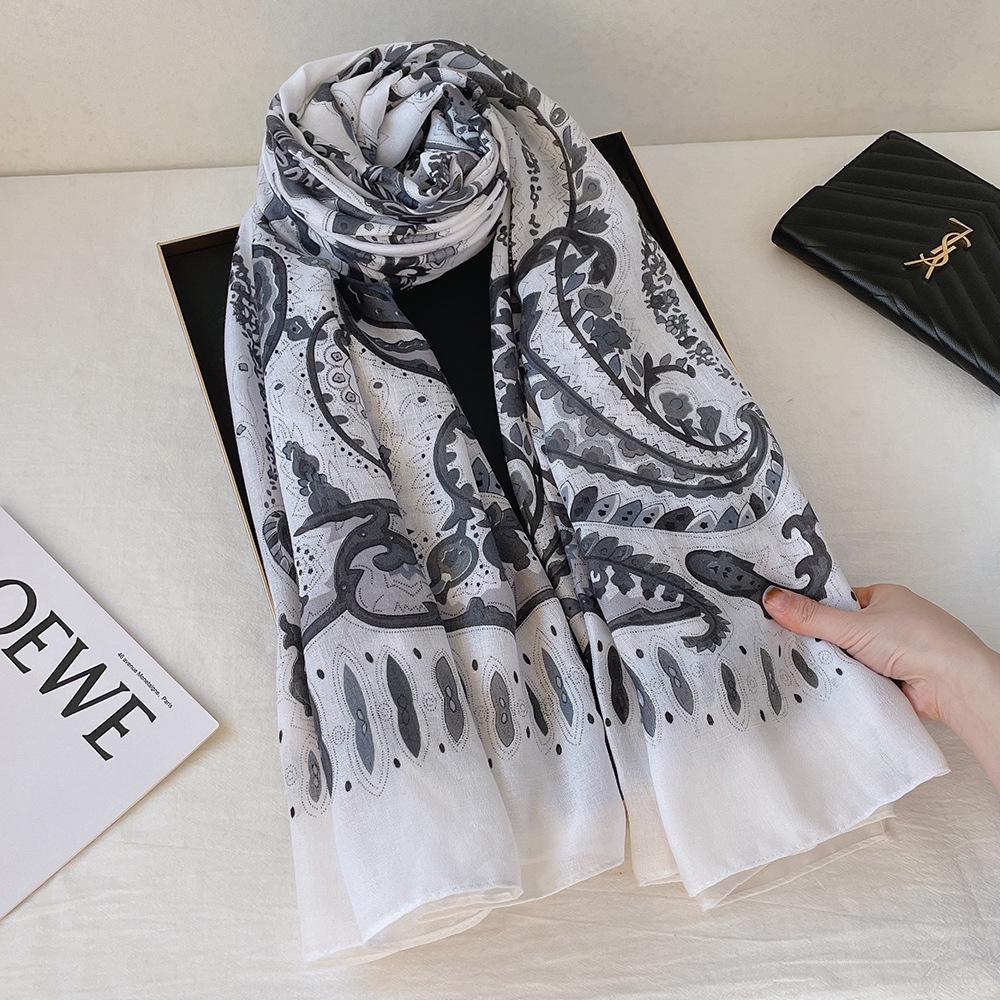 Осенне-зимний этнический хлопковый льняной шарф: Уютная длинная шаль для женщин