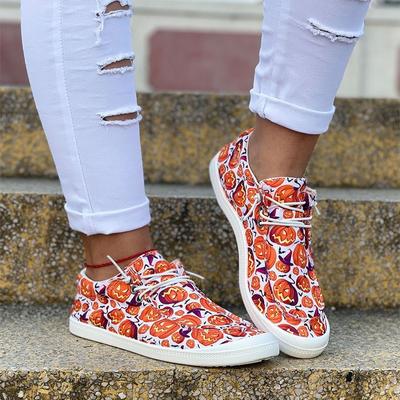 Модная женская обувь Хэллоуин тыква череп печать плоская парусиновая обувь модные туфли без застежек повседневные туфли на плоской подошве кроссовки женские вулканизированные туфли