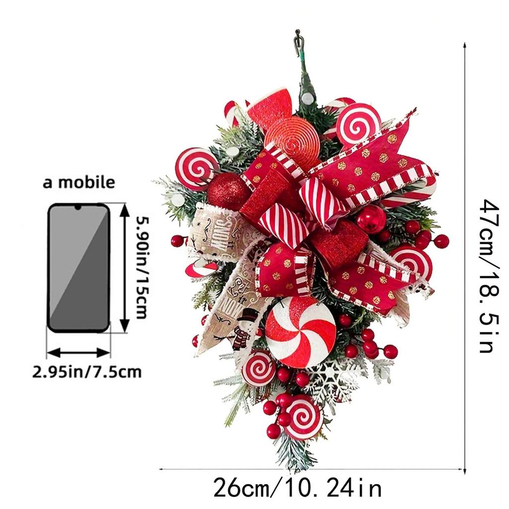 Christmas Door Wreath - Red And Candy Cane Teardrop Ornaments With Balls For Home Outdoor Decoration 3D Christmas Flower