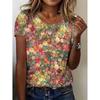 Summer Fashion Women's T-Shirt Beautiful Flowers Stylish 3D Printed Casual Short Sleeved Crew Neck Tees Regular Tops