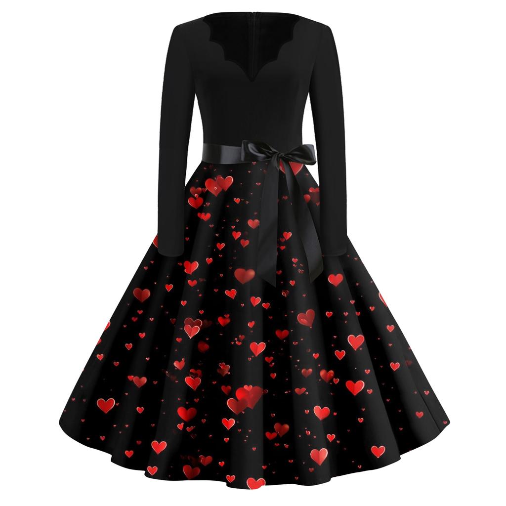 Платье-клеш с принтом для женщин, платье с длинным рукавом, ажурные платья для вечеринок и повседневной носки