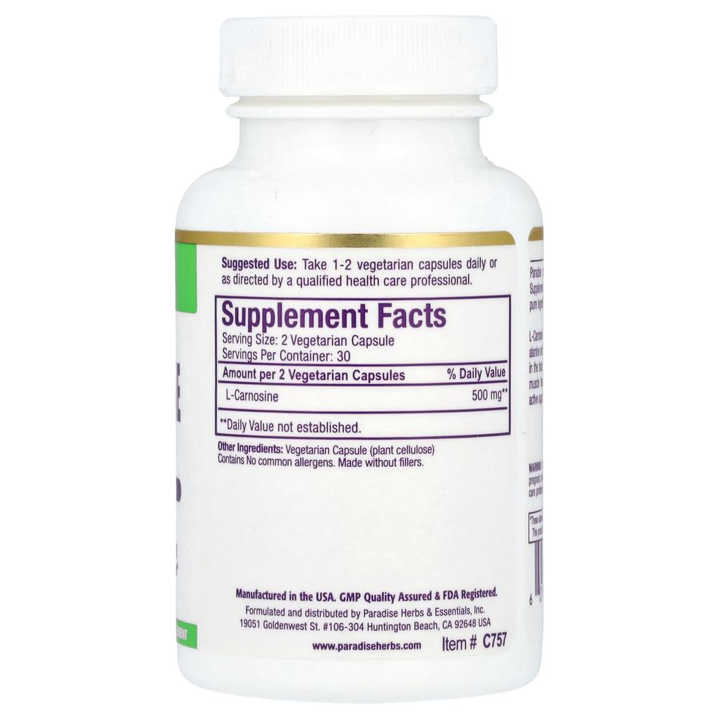 L-Carnosine, 60 Veggie Capsules (250Mg per Capsule)