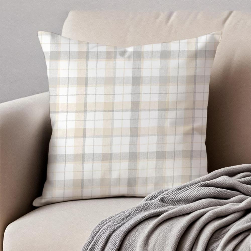 CCheckered pattern Cushion Cover Pillowcase Antidustmite Invisible Zipper Short Plush Sofa Cushion