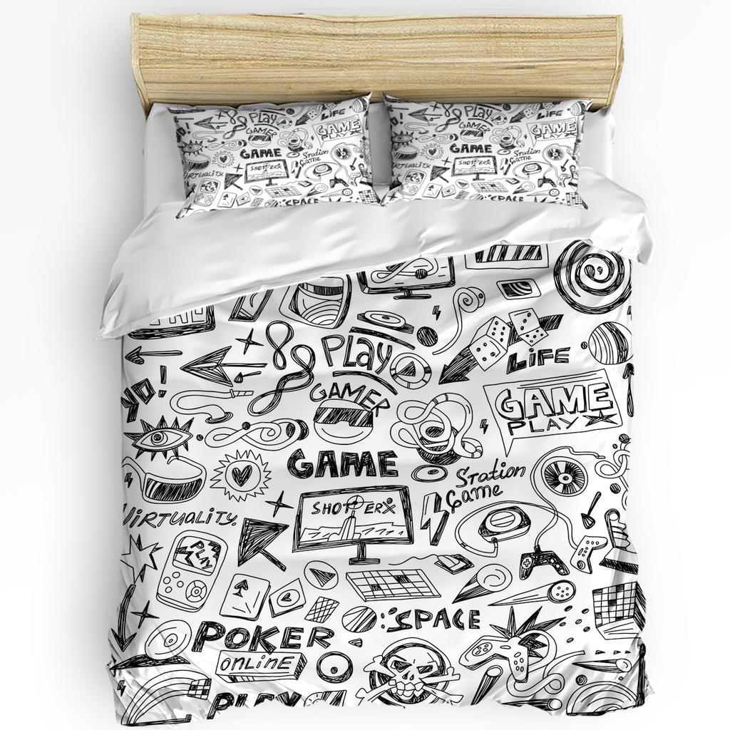 Белый Черный Фигурка Игра Комиксы Пододеяльник Постельное белье Домашний пододеяльник Наволочки Спальня Постельное белье Без простыни