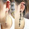 Gothic Punk Cross Long Tassel Chain Ear Cuff Stud Clip Earrings Fashion Jewelry ARI