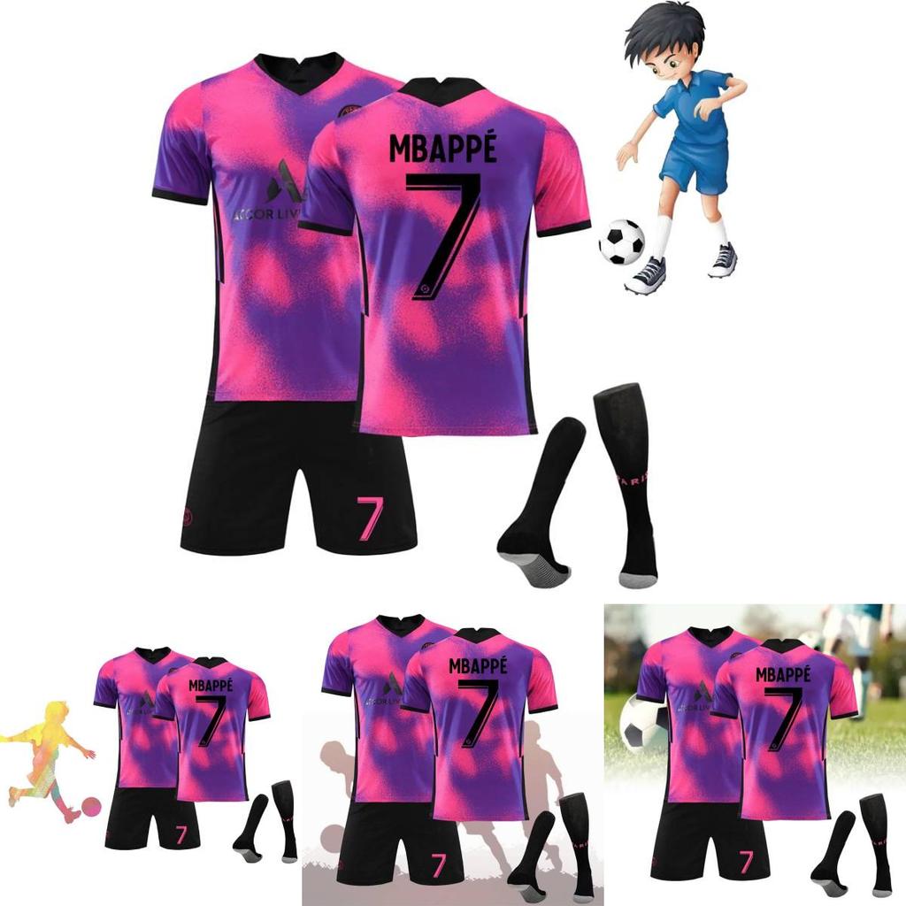 Стильный футбольный комплект 2021 года Paris Third Away Фиолетовый 7 Мбаппе Форма 4 Рамос Майка 30 Месси Костюм Разные Размеры