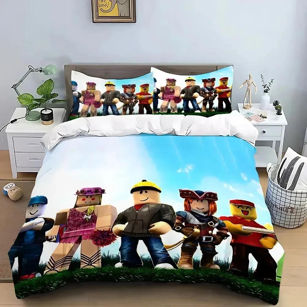 3D Cartoon R-Robloxes Duvet Cover and Pillowcase,Game Bedding Set King Size,Bedroom Decor Gift for Teen Boys and Girls