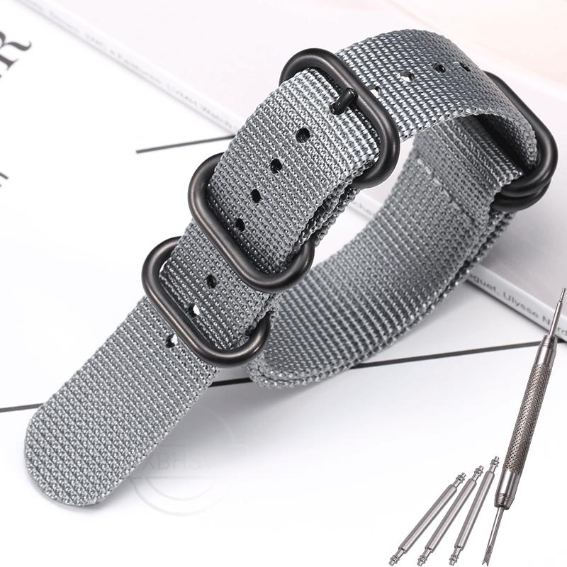 Nylon Strap 18mm 20mm 22mm 24mm Five-Ring Premium Weave Men Women Watch Band Bracelet Heavy Duty Stainless Steel Buckle