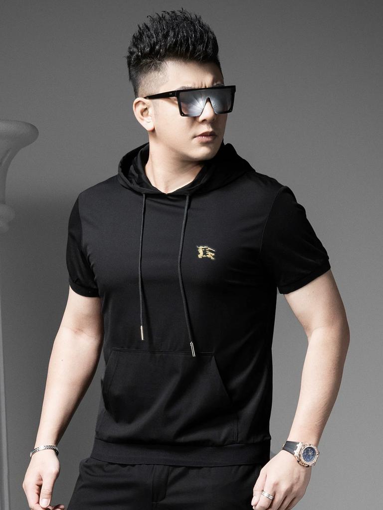 European High-End Small-Label Short-Sleeved T-Shirt for Men 2025 New Summer Trendy Brand Casual Hooded Half-Sleeved Sweatshirt