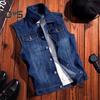 Men Denim Waistcoat Lapel Sleeveless Flap Pockets Vest Coat Ripped Holes Single Breasted High Street Style Denim Vest