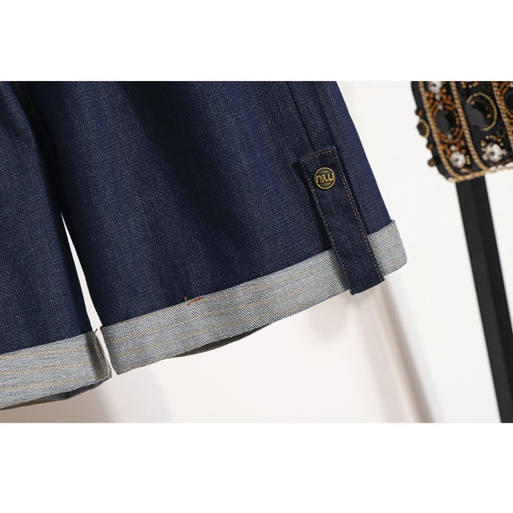 Dimanaf 2025 Plus Size Women Pants Summer Shorts Jeans Short Basic High Waist Solid Pants Elastic Waist Maxi