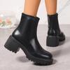 Мода Модные толстые высокие каблуки ботильоны женские 2024 осень боковая молния PU кожаные ботинки женские большие размеры черные толстые каблуки ботильоны