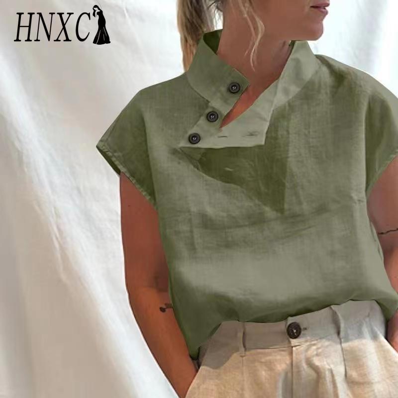 HNXC Женская Мода Повседневные Однотонные Блузки и Рубашки с Коротким Рукавом с Принтом