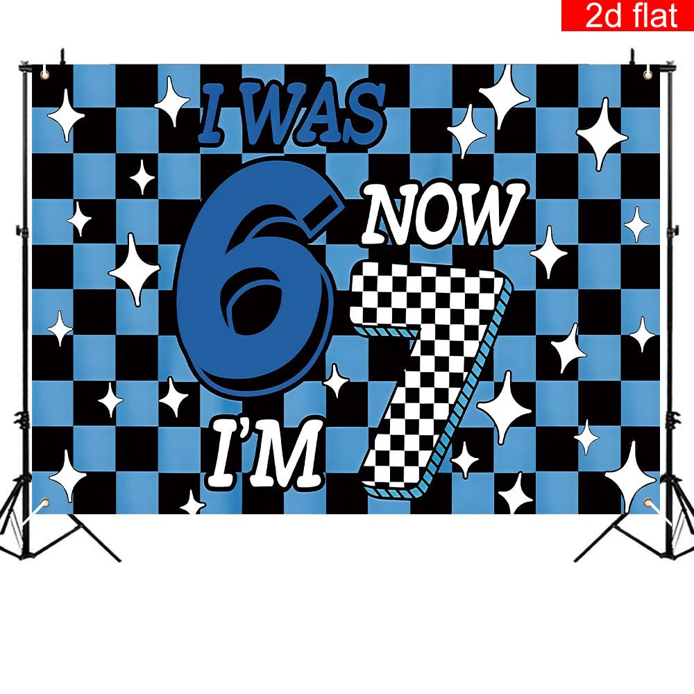 2D flat banner, 1 piece, birthday theme party backdrop, polyester, black and blue checkered background, birthday party