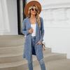 Женский длинный однотонный кардиган-жакет с длинными рукавами, свободного кроя и карманами
