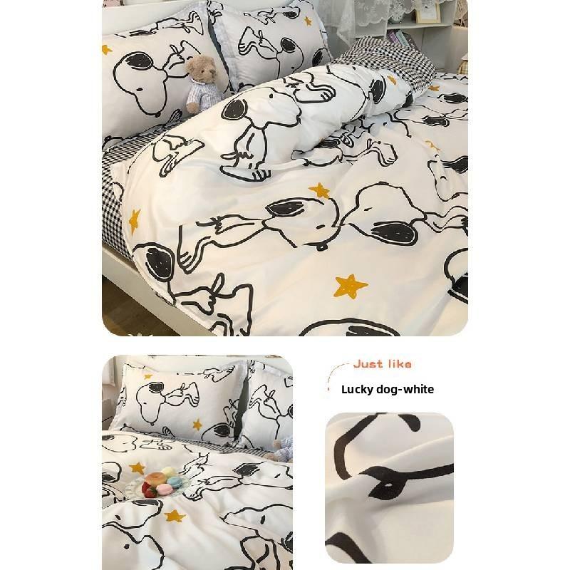 Хлопковое постельное белье Snoopy для стирки в воде с цветочным принтом для студенческих общежитий