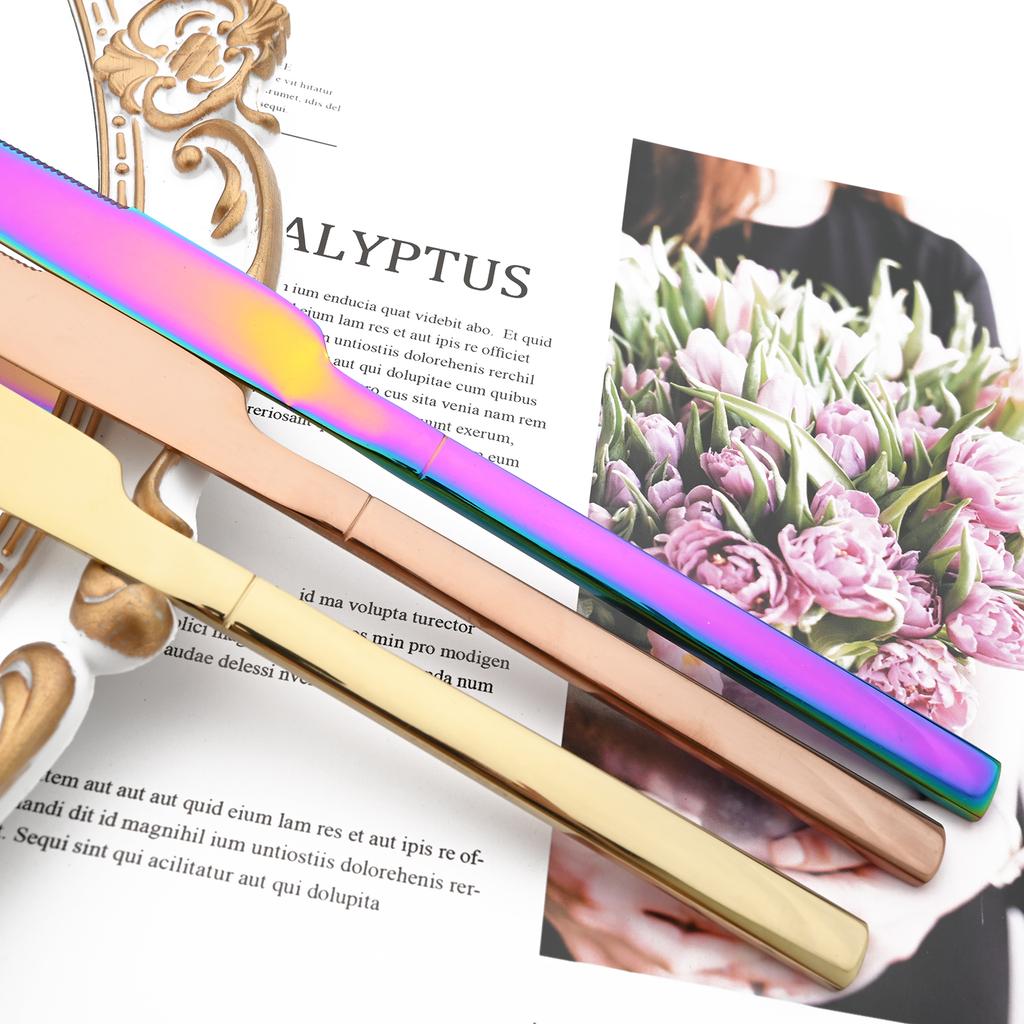 Jankng 16 шт. черные столовые приборы с золотой строчкой, набор посуды из нержавеющей стали, кухонный домашний набор столовых приборов в западном стиле, нож, вилка, ложки, набор посуды