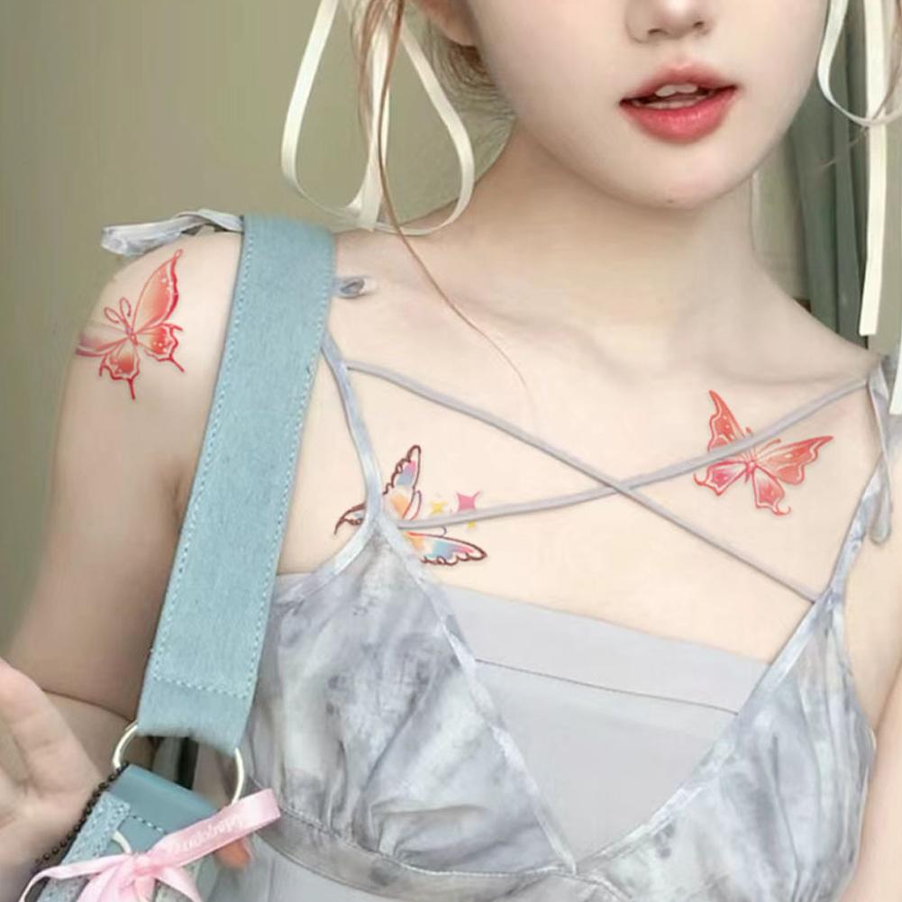 Девушка Красочная Бабочка Тату Наклейка Нишевая Тату Полуперманентная Наложенным Платежом Наклейка Тату Наклейка F9F6