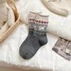 Шерстяные теплые женские осенне-зимние утолщенные и флисовые милые длинные носки до середины икры с узором "Фэр Айл"