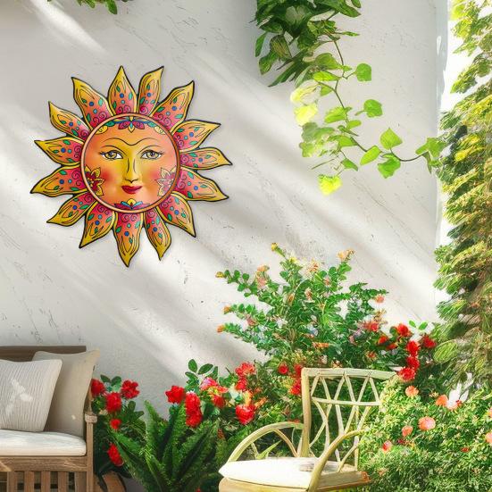 Iron Sun Wall Decor Sun Flower Wall Art Decoration Sun Face Ornament for Home Garden Farmhouse Living Room Bedroom
