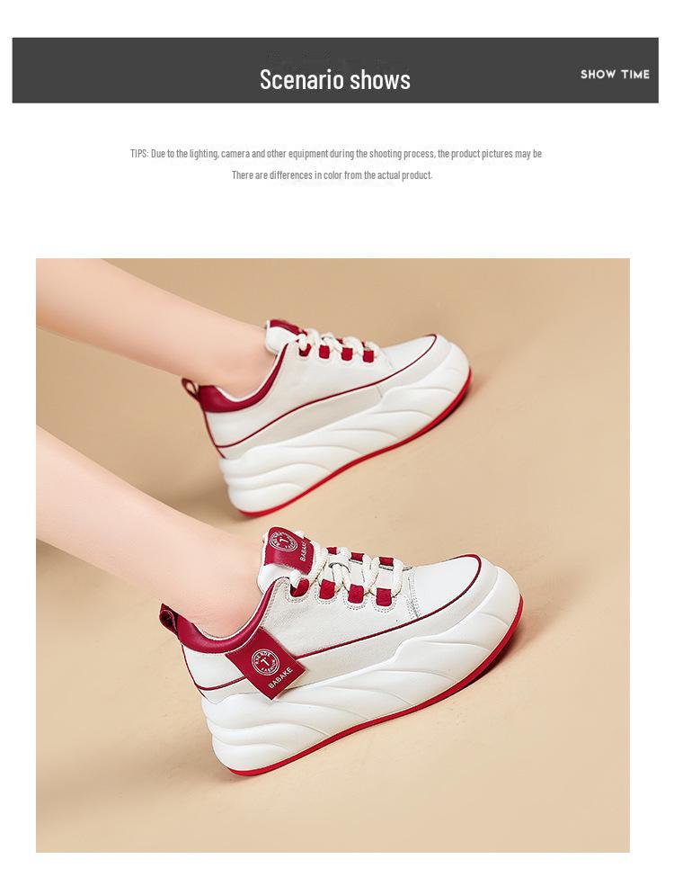 Женская повседневная обувь белого цвета на толстой подошве в корейском стиле 2024 года — визуально увеличивающая рост и модная