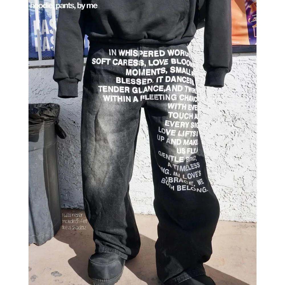 Джинсы RogueWave Y2K Винтажные Джинсы с Американским Узором и Буквами Уличная Одежда Готика Харадзюку Хип-Хоп Мужчины Женщины Мода Повседневные Джинсы Широкие Штанины