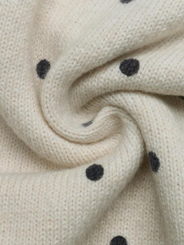 2026 Autumn Women's Polka Dot Knit T-Shirt: Round Neck, Short Sleeve, Loose Fit Sweater Style