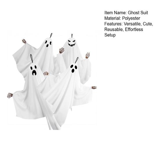 4Pcs Halloween Horror Ghost Hanging Decorations with Skeleton Hands Thriller Expressions Creepy Yard Ornaments for Front Porch And Tree