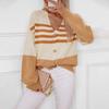 Vintage Stripe Cardigan Sweater Loose Knitwear Long Sleeve V-Neck Top Autumn Winter