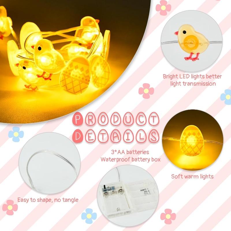 Сказочные огни на открытом воздухе, Пасха, 2 м, 20 светодиодных цыплят, пасхальные яйца, микро-сказочные огни, таймер на батарейках, теплый белый цвет, пасхальное украшение для дома, декор стола