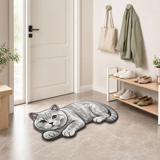 Slip Resistant Door Mat Cute Cat Bathroom Rug, Anti-Slip Absorbent Bath Washable Plush Tile And Wood Floor Kitty for Entrance Kitchen Home Decor