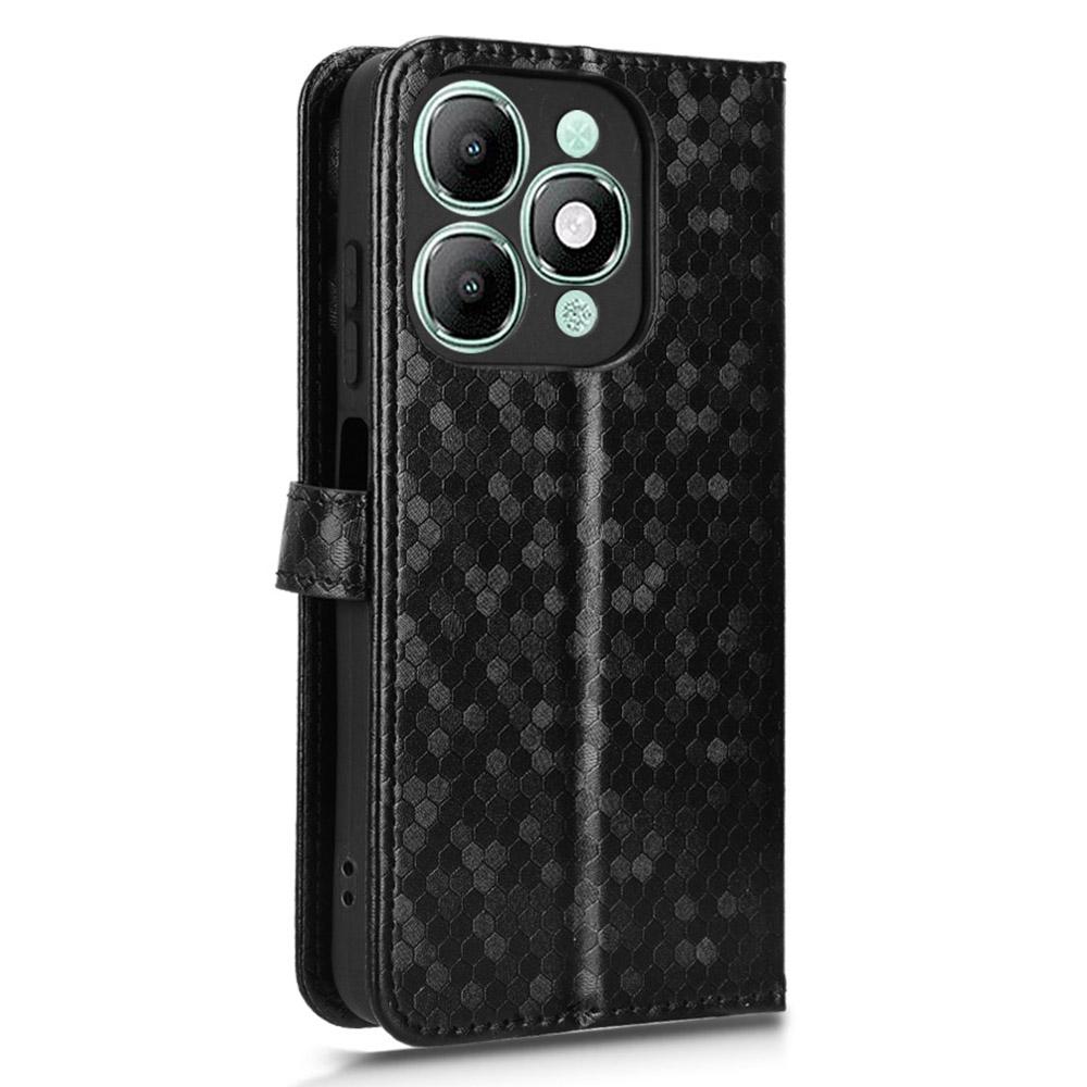 For itel A90 4G Wallet Case Dot Pattern Imprint PU Leather Phone Cover with Wrist Strap