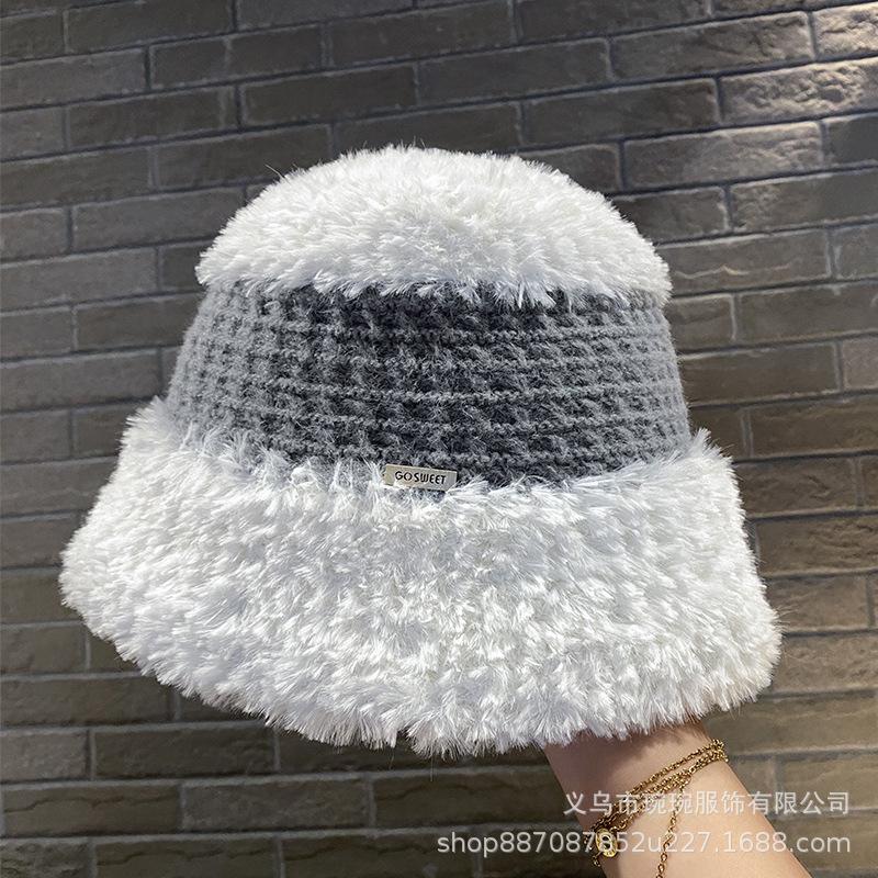 New knitted bucket hat women's autumn and winter outdoor wide-brimmed breathable bucket hat color matching fashionable simple basin hat