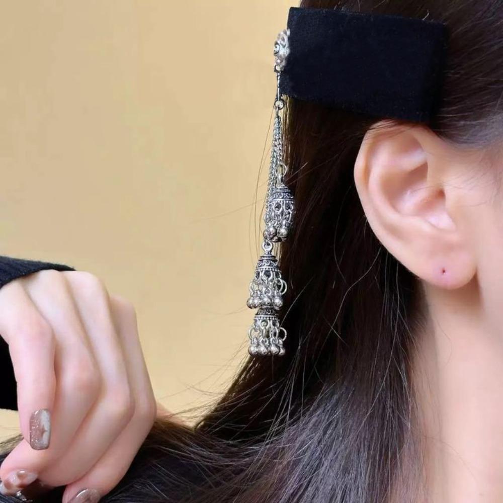 Бархатная повязка для волос с кисточками и колокольчиками, заколка для волос в китайском стиле, украшение в этническом стиле