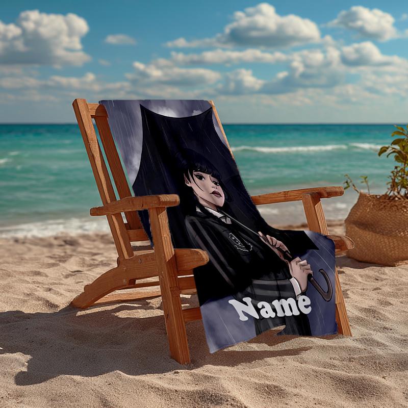 Custom Name Ultra-Soft Beach Towel with Wednesday Theme,Ideal for Pool - Camping, Diving - Perfect Travel Essential, Vibrant Beach Towel.