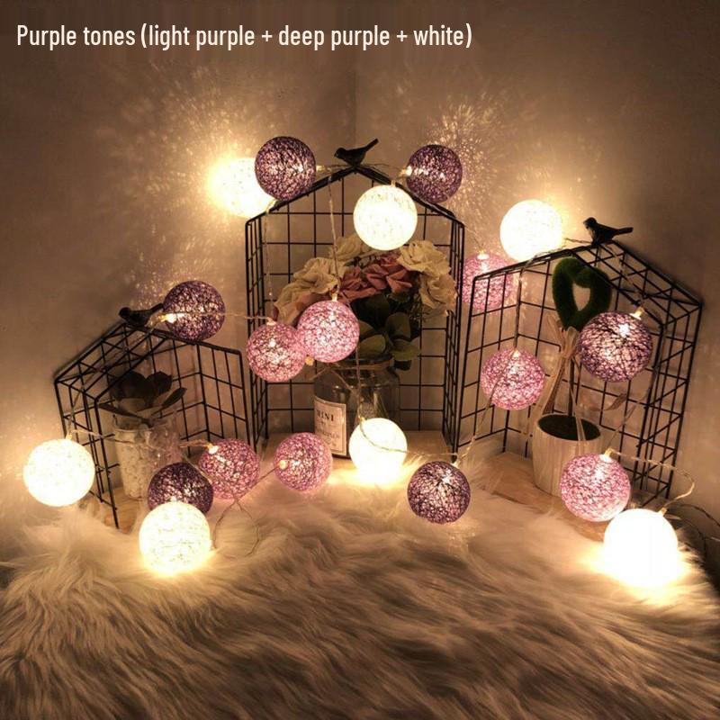 Round Cotton Ball String Lights - Christmas Holiday Decoration, Bedroom Fairy Lights, Flashing Starry Sky